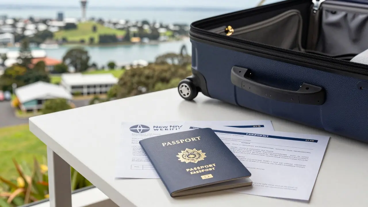 Hộ chiếu, thư mời nhập học và máy tính xách tay minh hoạ việc nộp hồ sơ visa du học